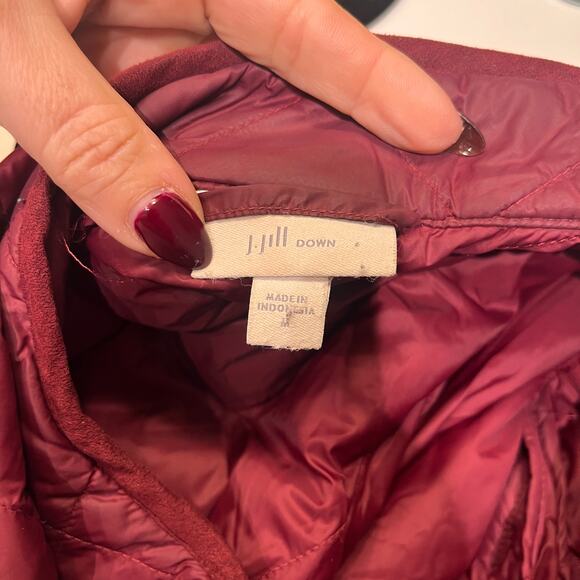 J Jill Burgundy Packable Quilted Down Side-Snap Puffer Jacket Size Medium - Picture 4 of 9